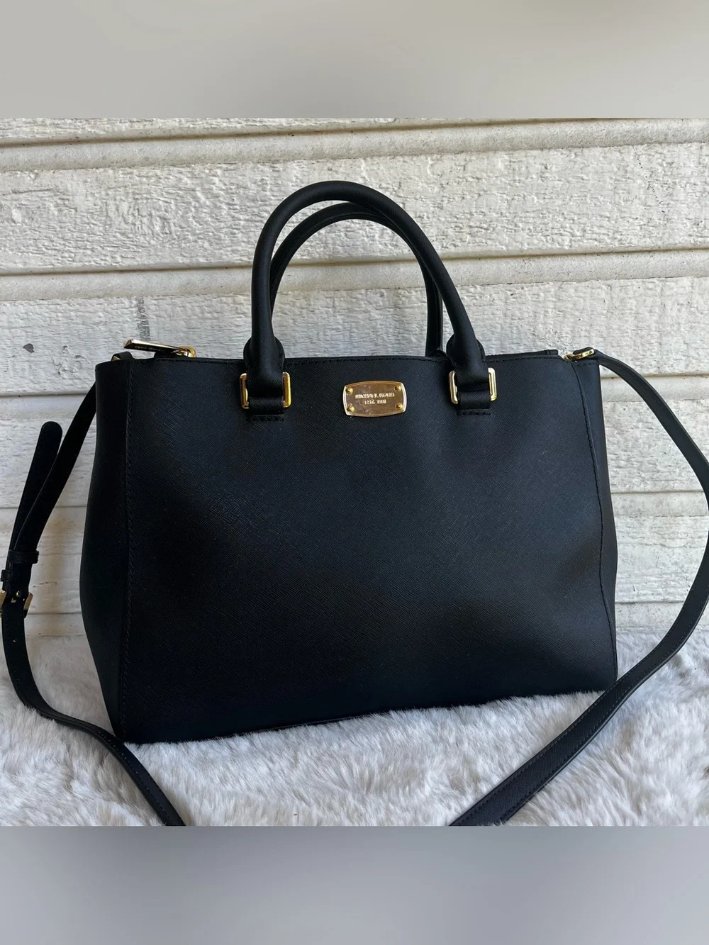 MICHAEL KORS Black Leather Selma Raven Bedford Astor Satchel Tote Handbag